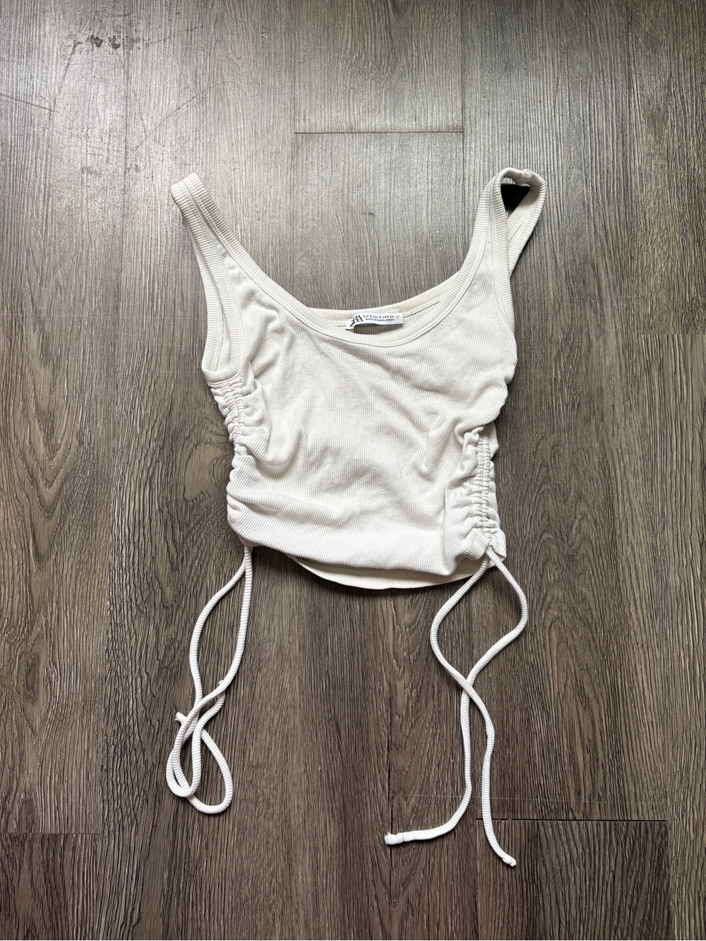 Zara White Cropped Tank Top | Double-Side Scrunched Tie Detail | S